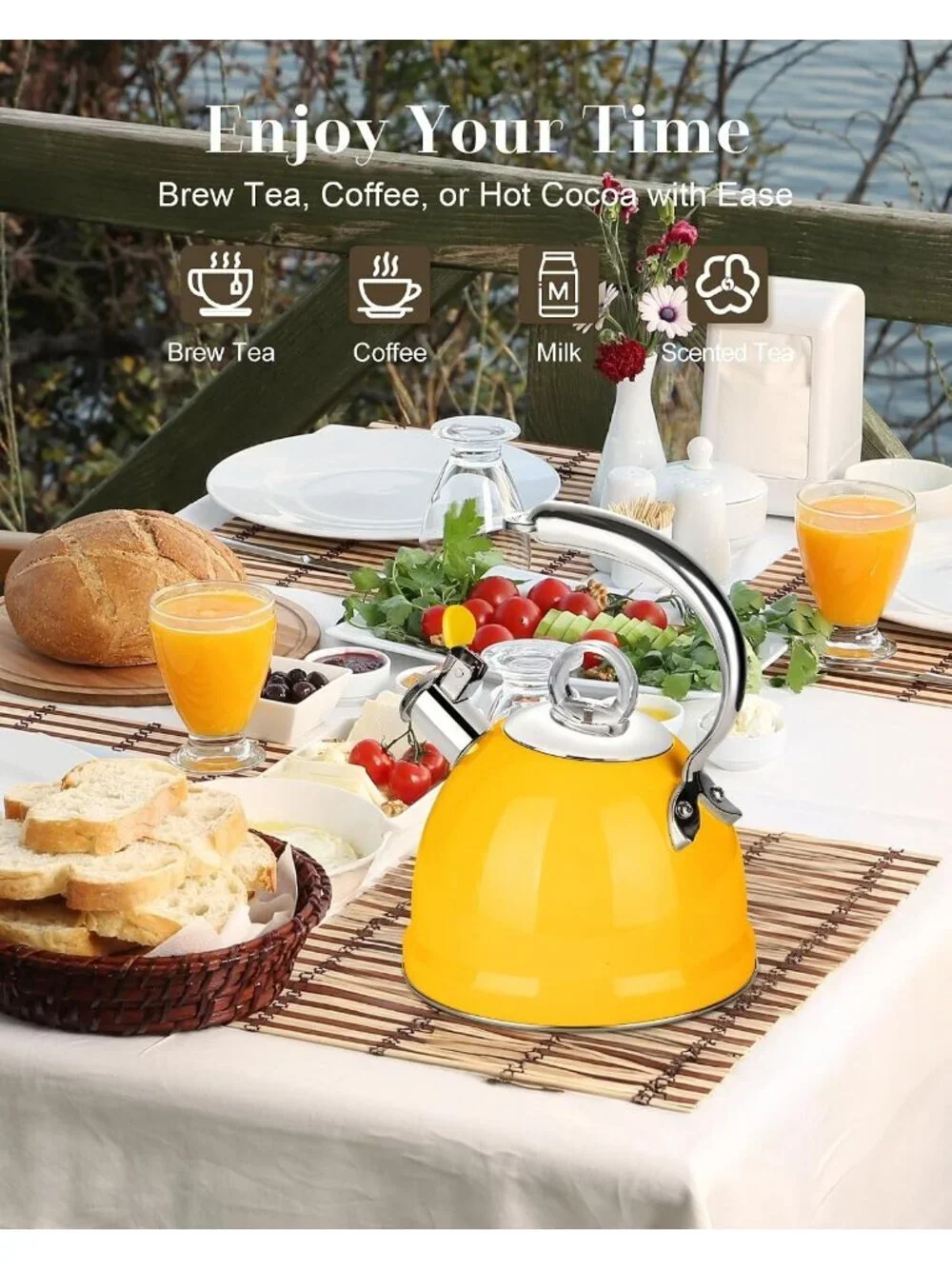 2.5 Qt Stainless Steel Whistling Tea Kettle for Gas, Electric Induction Yellow